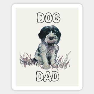 Adorable black and white puppy dog with the phrase Dog Dad Sticker